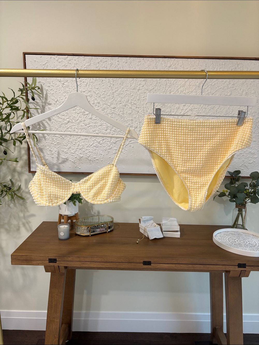 Abercrombie & Fitch Yellow Textured High-Waist Bikini